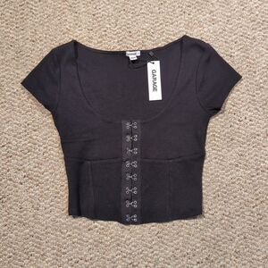 Garage Cami Crop Top Womens XS Black Hook Eye Grunge Moto Biker Stretch